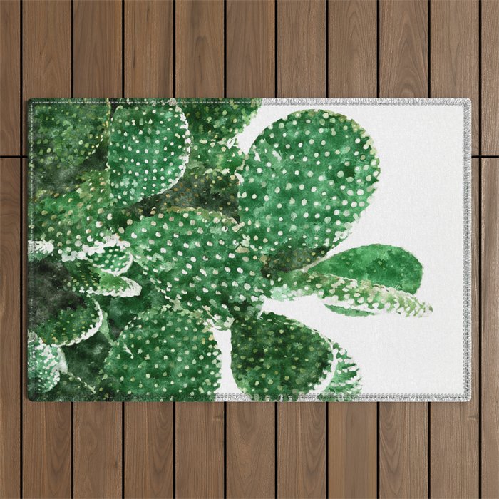 Velvet Cactus | Watercolor Botanical Plants | Minimal Boho Scandinavian Painting Outdoor Rug