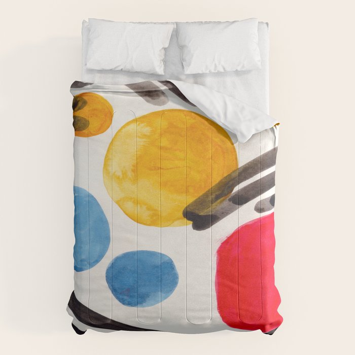 Mid Century Modern Abstract Juvenile Childrens Fun Art Primary Colors Watercolor Minimalist Pop Art Comforter