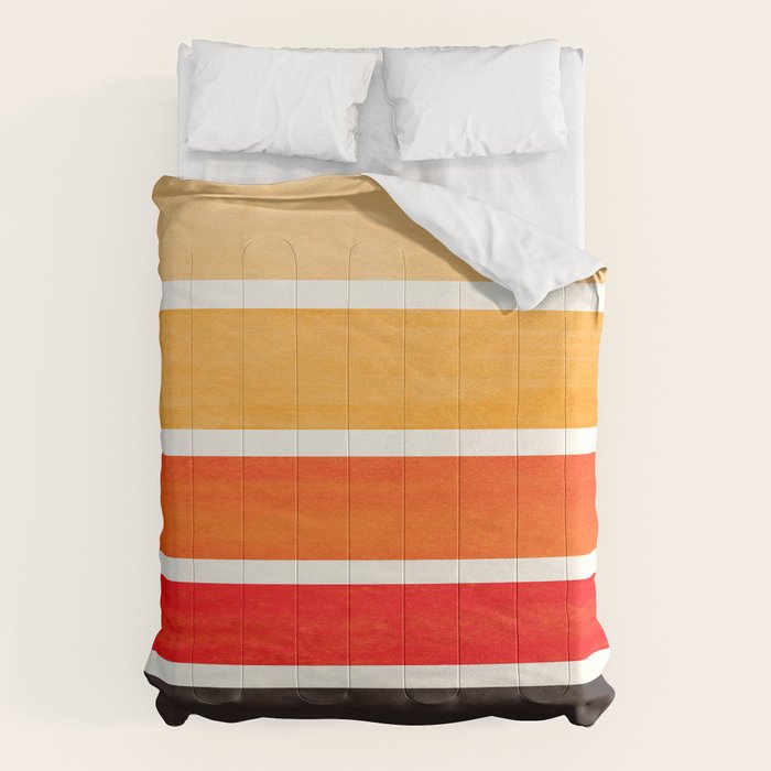 Orange Minimalist Watercolor Mid Century Staggered Stripes Rothko Color Block Geometric Art Comforter