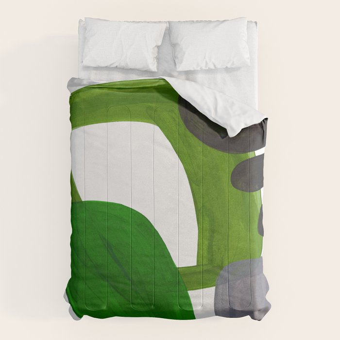 Mid Century Vintage 70'S Design Abstract Minimalist Colorful Pop Art Olive Green Dark Green Grey Comforter