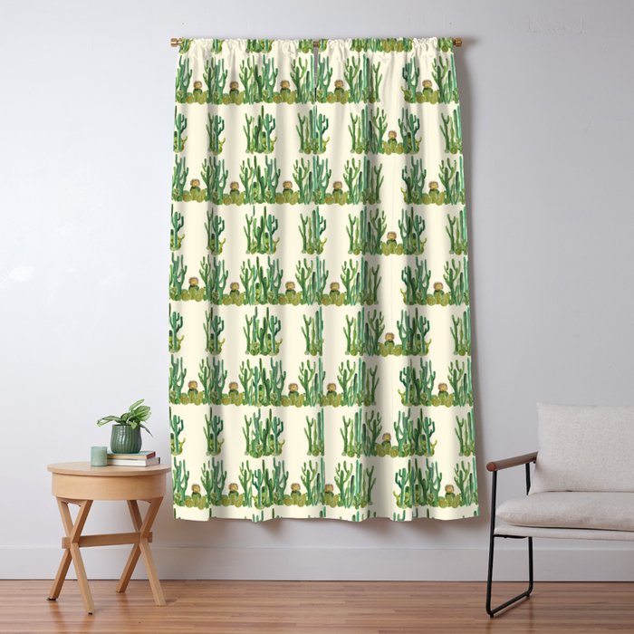 In My Happy Place - Hedgehog Meditating In Cactus Jungle Window Curtain