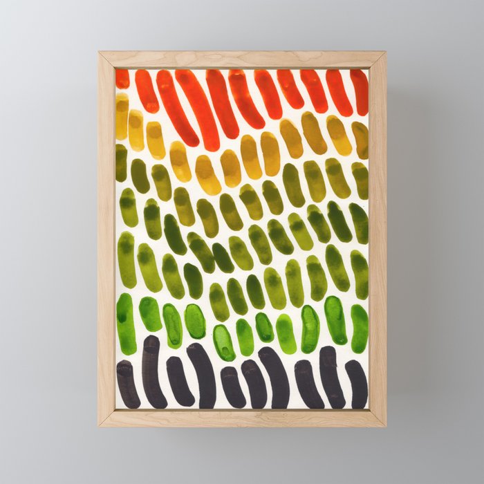 Orange Green Yellow Complementary Colors Watercolor Stripe Pattern Minimalist Simple Mid Century Mod Mini Art Print