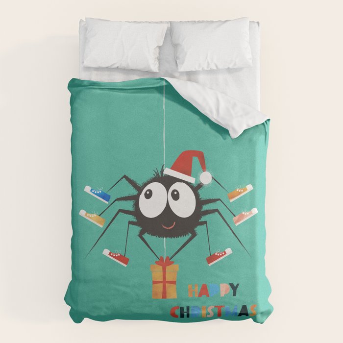 Happy Christmas Santa Spider Duvet Cover