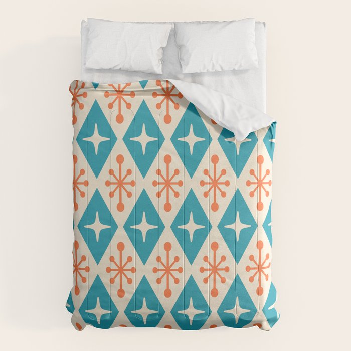 Mid Century Modern Atomic Age Googie Pattern 107 Turquoise And Orange Comforter