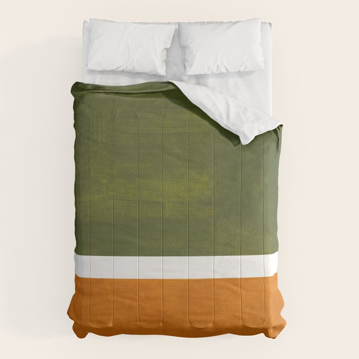 Olive Green Yellow Ochre Minimalist Abstract Colorful Midcentury Pop Art Rothko Color Field Comforter