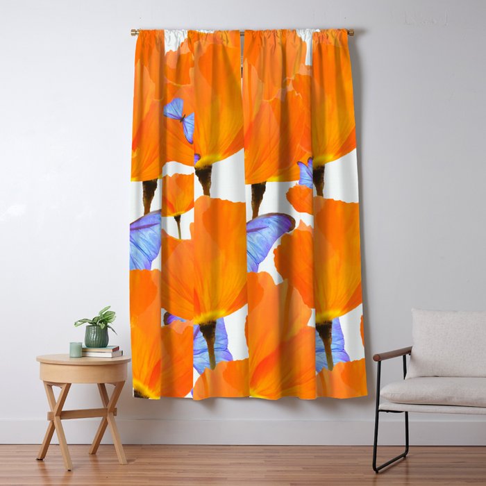 Poppies And Butterflies White Background #Decor #Homestorie #Buyart Window Curtain