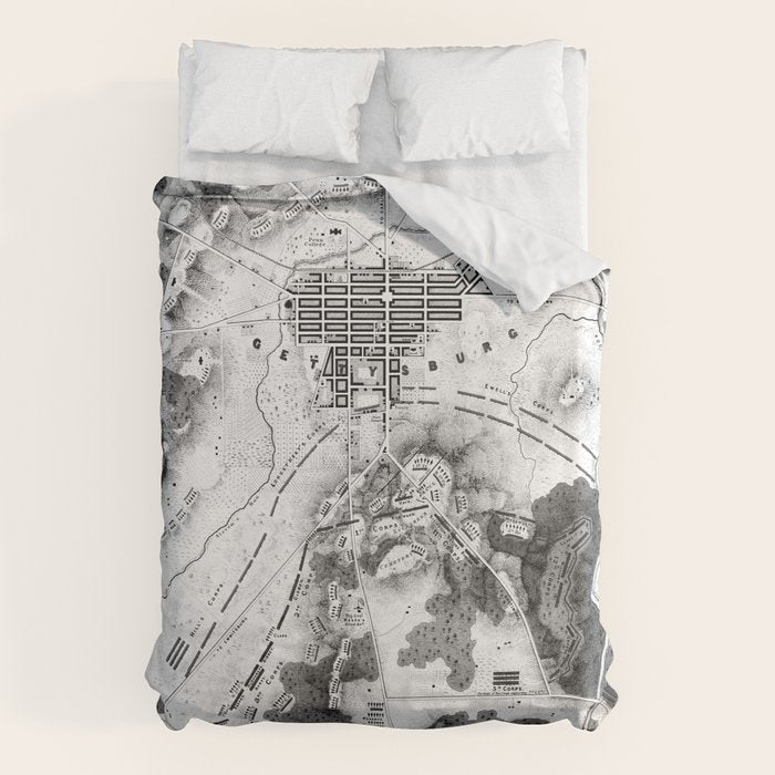 Vintage Map Of The Gettysburg Battlefield (1863)Bw Duvet Cover