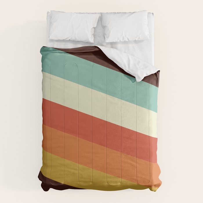 Renpet - Colorful Classic Abstract Minimal Retro 70s Style Stripes Design Comforter