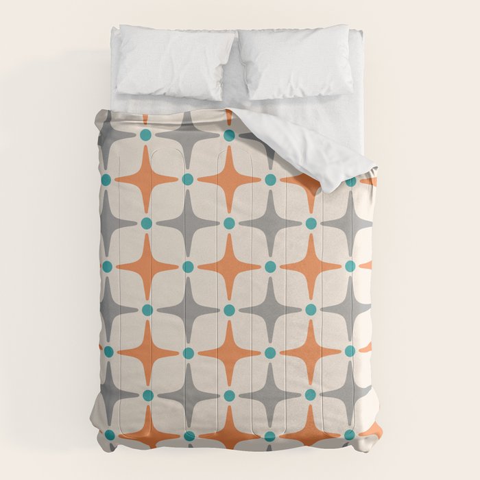 Mid Century Modern Starburst Pattern 993 Pattern Grey Blue And Orange Comforter