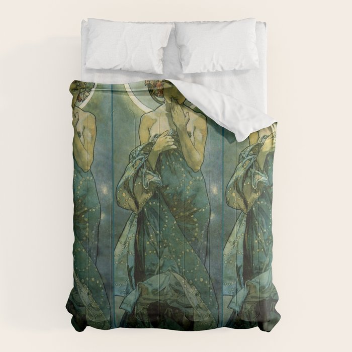 Alphonse Mucha "The Moon And The Stars Series: The Moon" Comforter