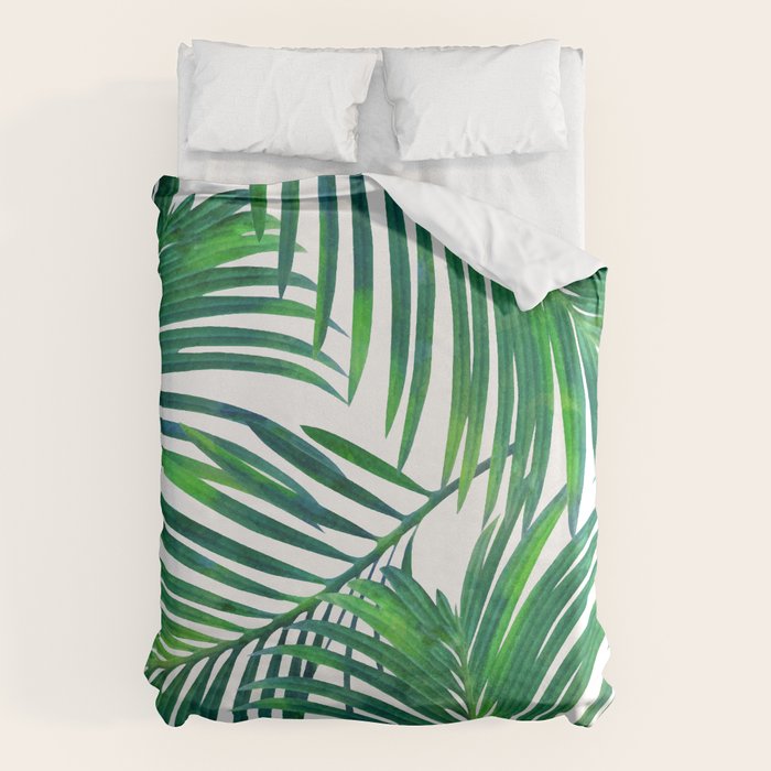 Palm Paradise, Tropical Leaves, Beachy Watercolor Painting, Minimal Nature Botanical Illustration Duvet Cover