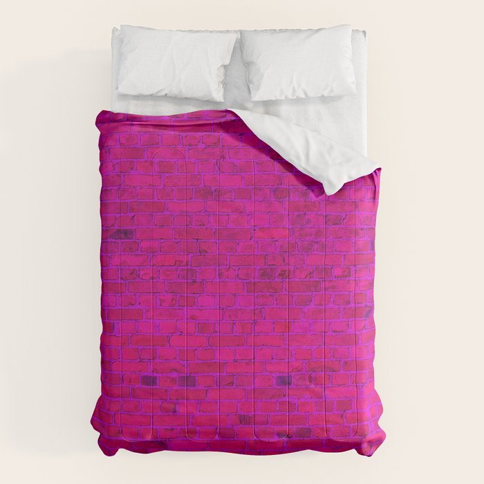 Bright Neon Hot Pink Fuchsia Brick Wall Comforter