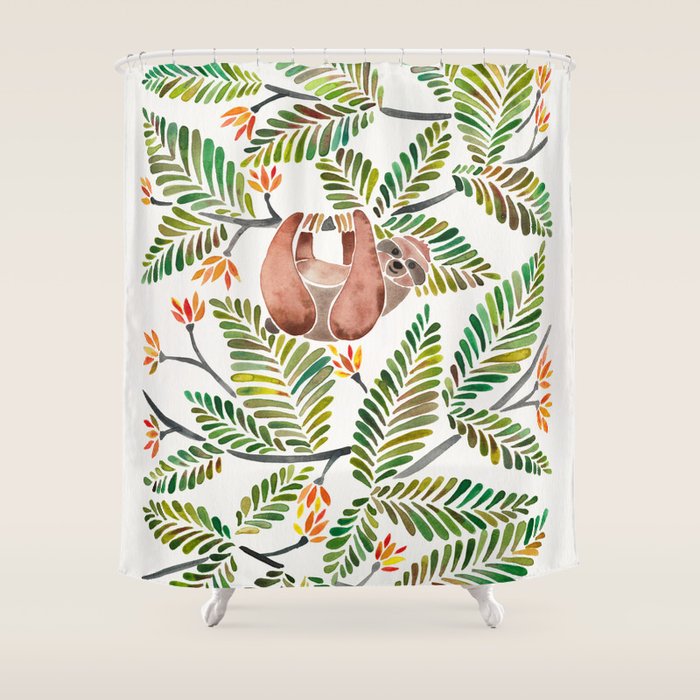 Happy Sloth - Tropical Green Rainforest Shower Curtain