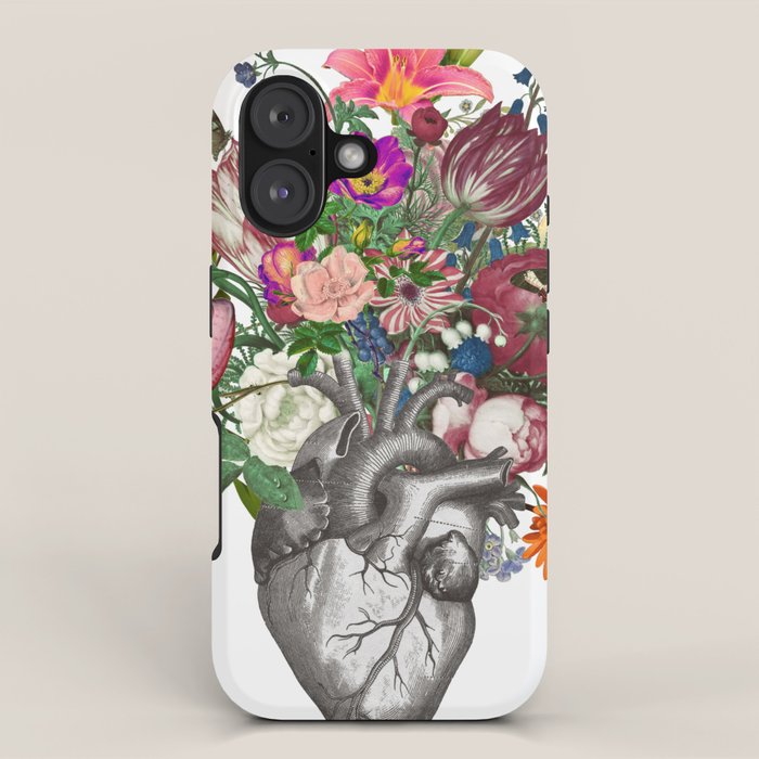 Anatomical Heart And Flowers Iphone Case