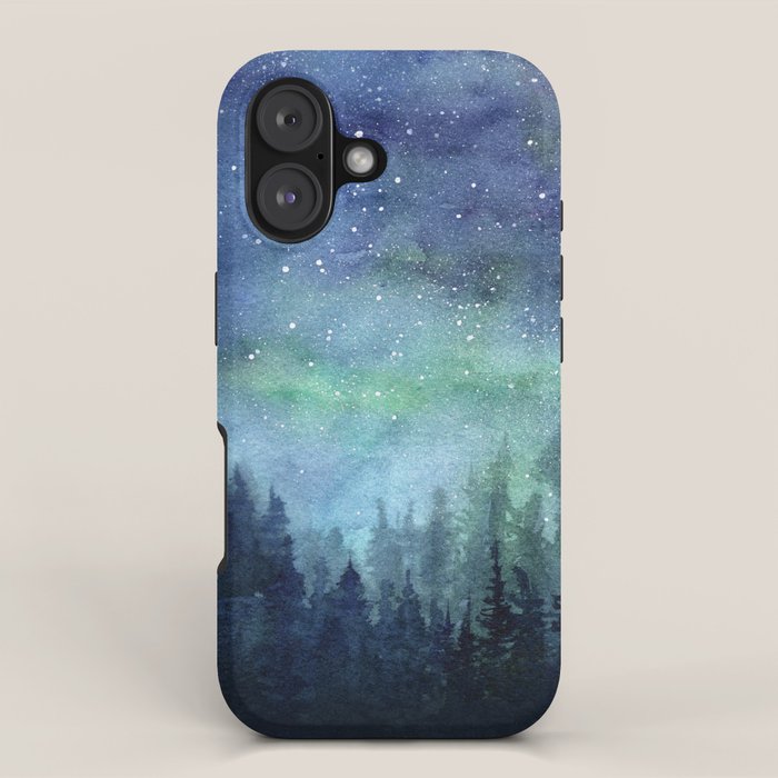 Watercolor Galaxy Nebula Northern Lights Painting Iphone Case