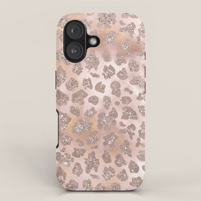 Rosegold Blush Leopard Glitter   Iphone Case