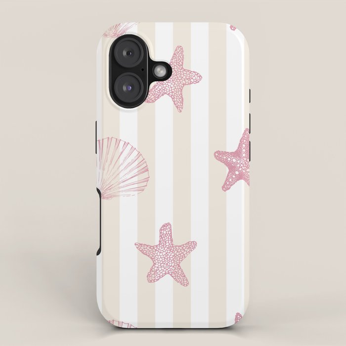 Blush Pink Seashell & Starfish On Beige And White  Iphone Case