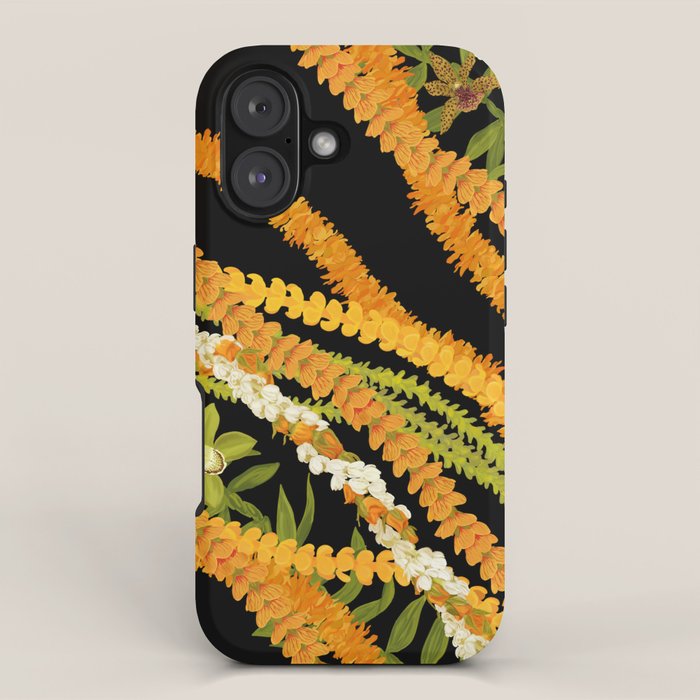 Diagonal Lei Pikake And Orange Lokelani Ti Leaf Puakenikeni Lantern Ilima Iphone Case