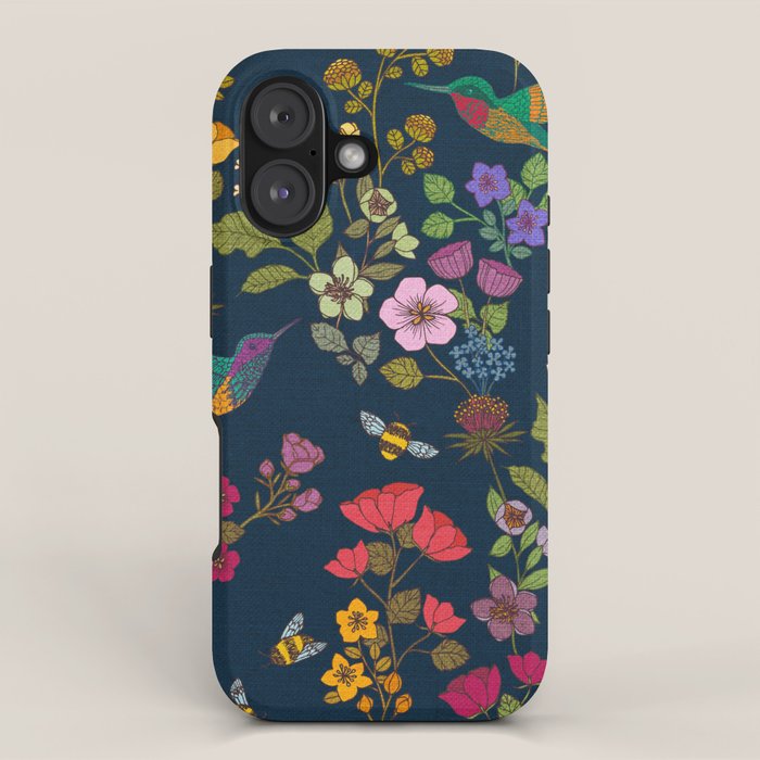 Hummingbirds And Bees {Deep Blue} Iphone Case