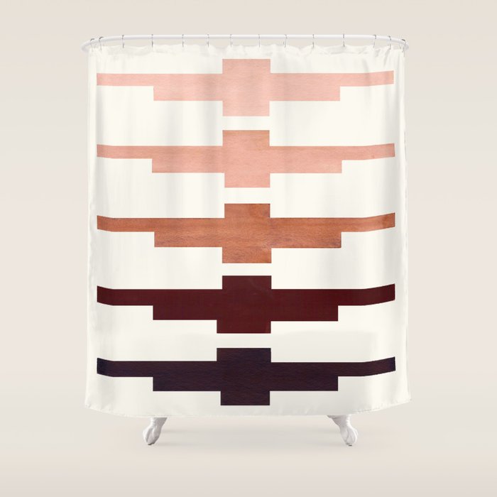 Mid Century Minimalist Ancient Aztec Inca Geometric Pattern Watercolor Raw Umber Colorful Gouache Pa Shower Curtain