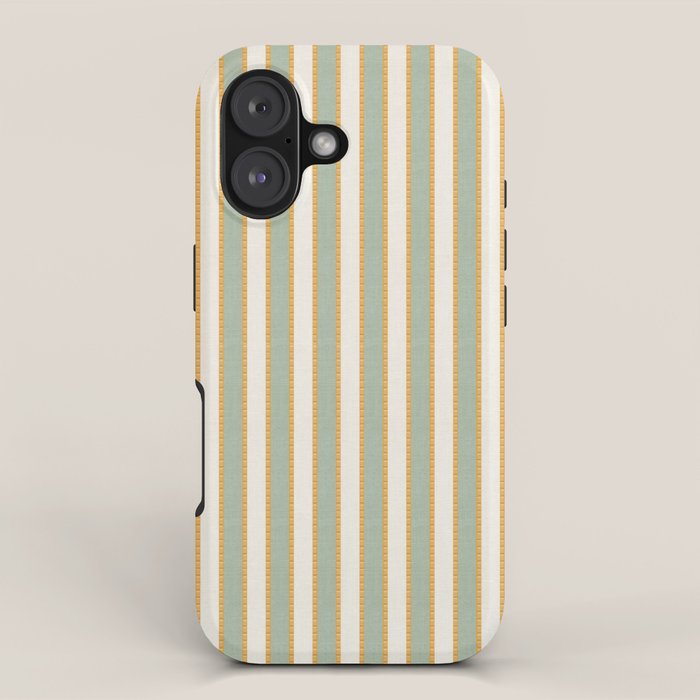 Vintage Cabana Stripe Sage Mint Green And Gold Retro Boho Coastal Beach Vibe Iphone Case