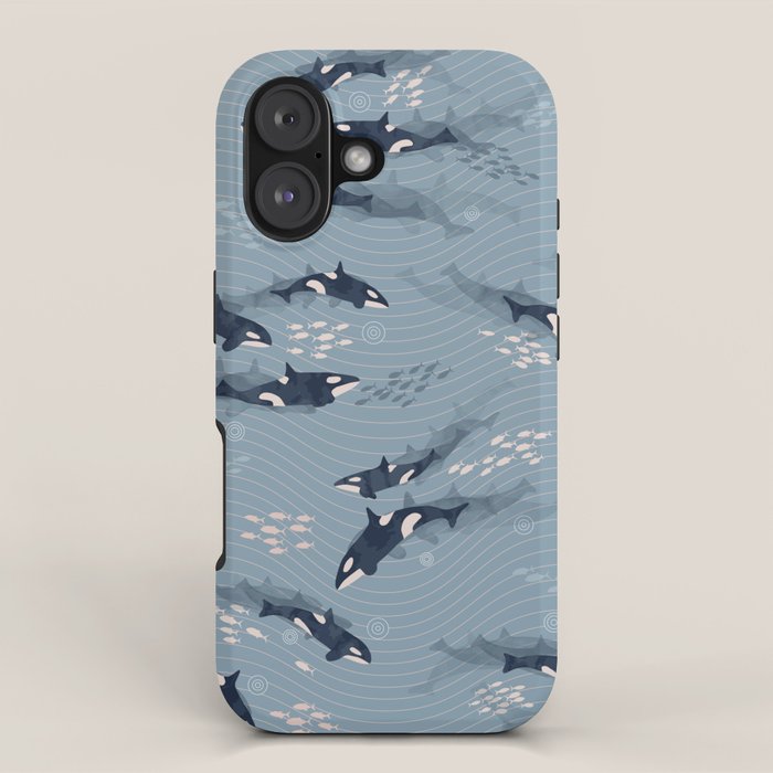 Orca In Motion / Blue-Gray Ocean Pattern Iphone Case
