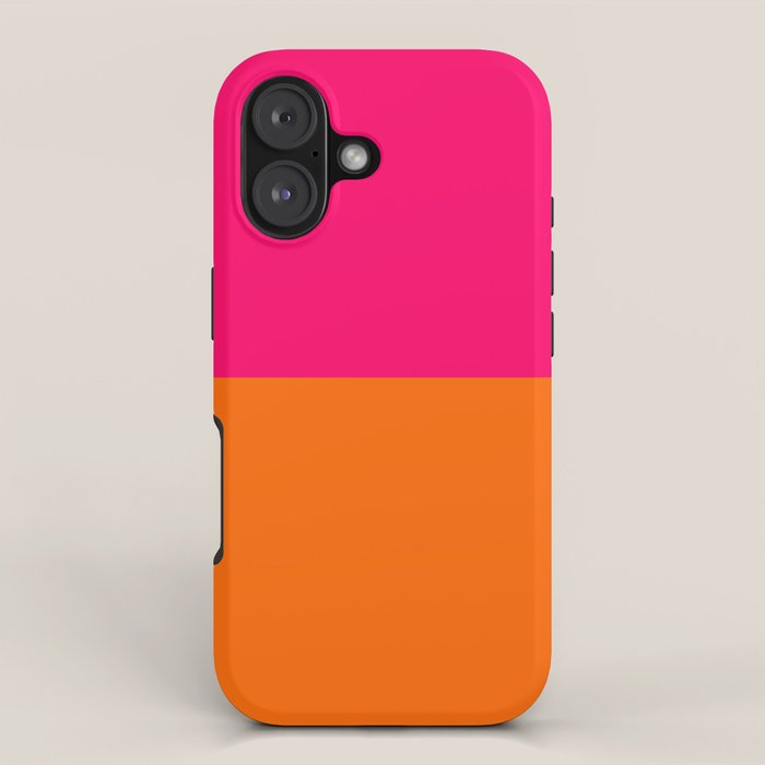 Bright Pink Orange Two Tone Minimalist Color Block Iphone Case