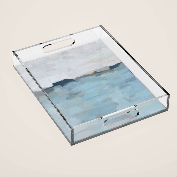 Almost Home - Navy & Baby Blue Abstract Ocean Nature Art Coastal Painting Acrylic Tray