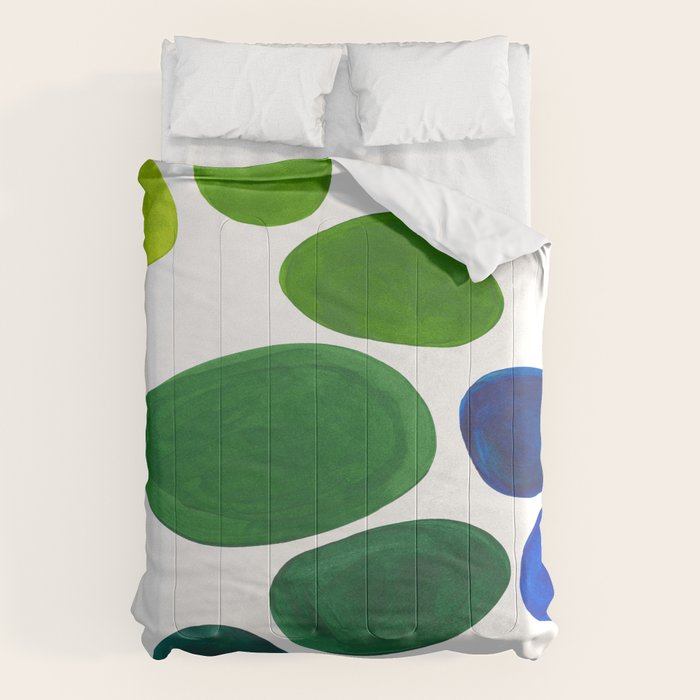 Mid Century Kusama Abstract Minimalist Colorful Pop Art Lime Green Blue Rainbow Ombre Gradient Comforter