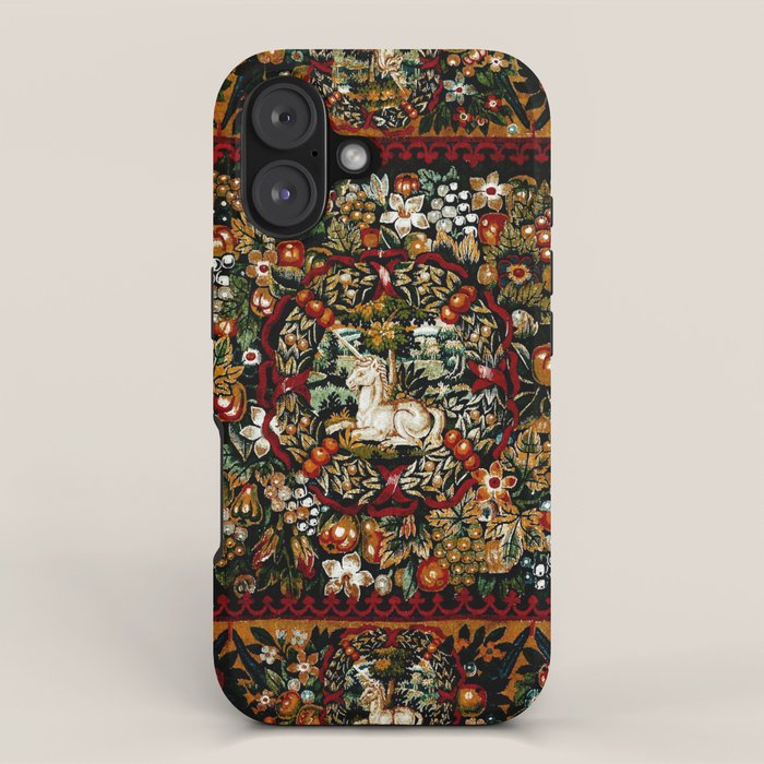 Medieval Unicorn Midnight Floral Garden Iphone Case