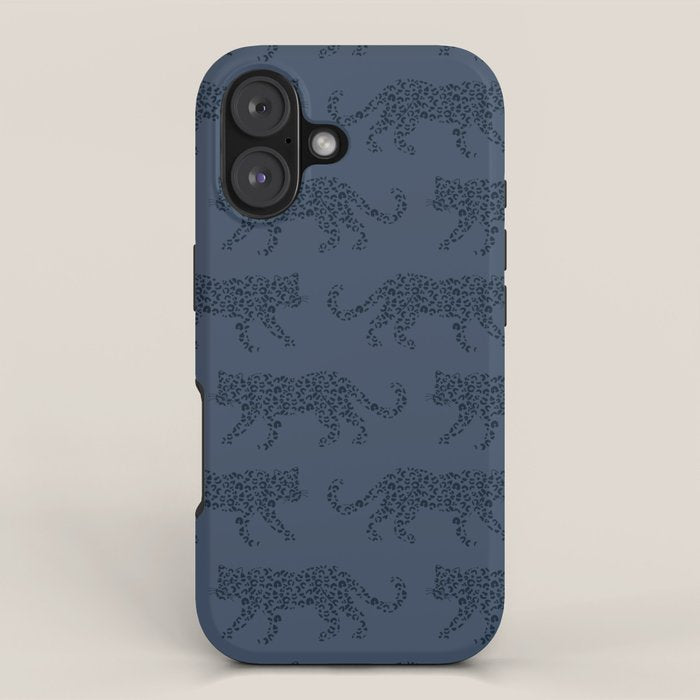 Leopard Parade - Dark Navy On Denim Blue Iphone Case