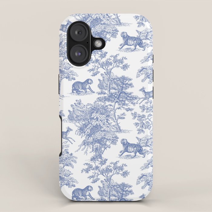 Toile De Jouy Vintage French Exotic Jungle Forest Navy Blue & White Iphone Case
