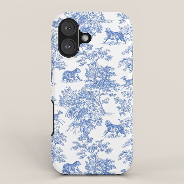 Toile De Jouy Vintage French Exotic Jungle Forest Blue & White Iphone Case