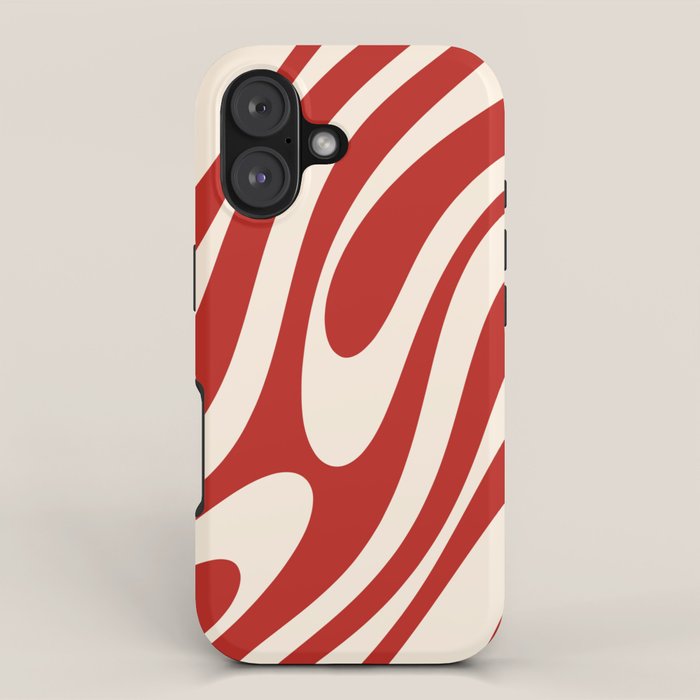 Wavy Loops Retro Abstract Pattern Red And Almond Cream Iphone Case