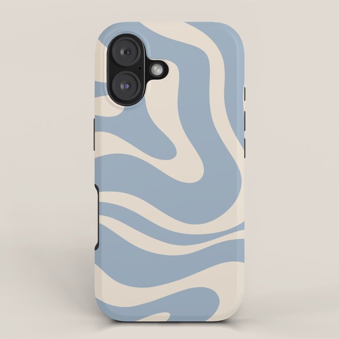 Modern Retro Liquid Swirl Abstract Pattern Square In Muted Light Blue And Cream Beige Iphone Case