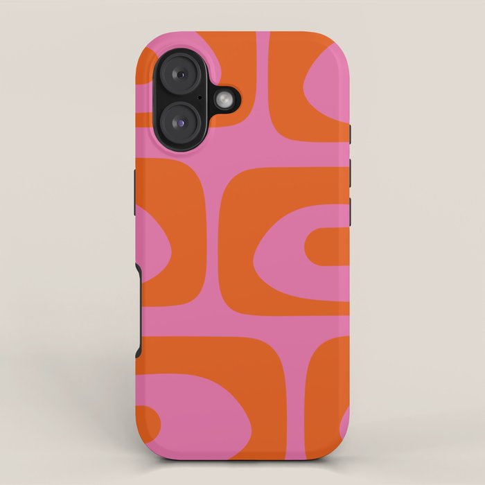 Mid-Century Modern Piquet Minimalist Abstract In Hot Pink And Retro Red Orange Iphone Case