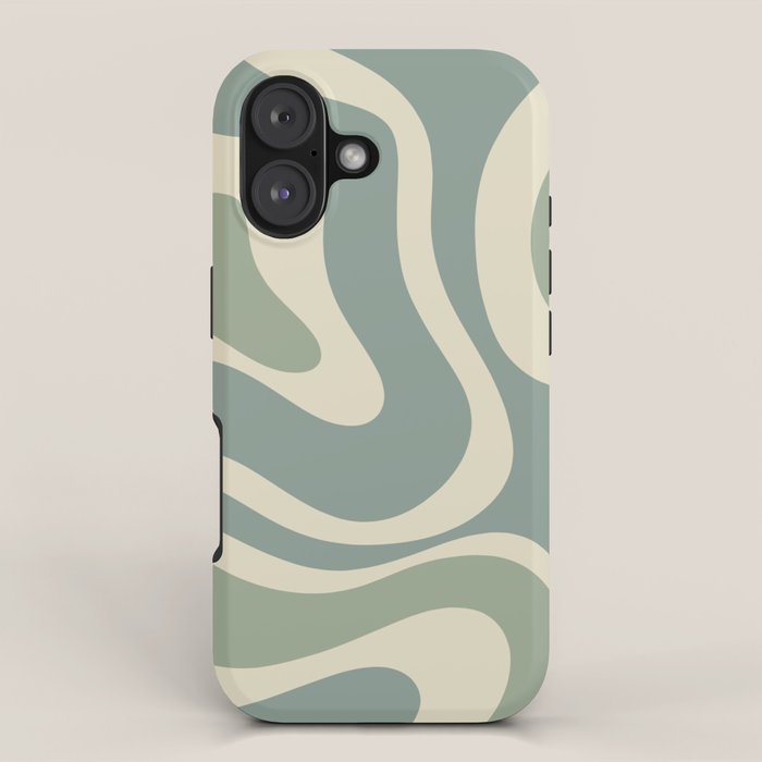 Modern Retro Liquid Swirl Abstract In Eucalyptus Green Iphone Case