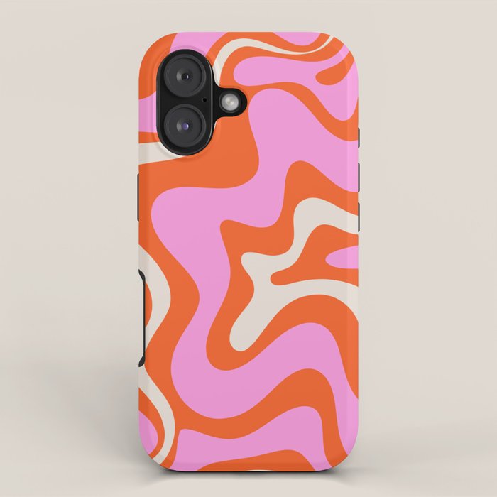 Retro Liquid Swirl Abstract Pattern Bright Pink Orange Cream Iphone Case