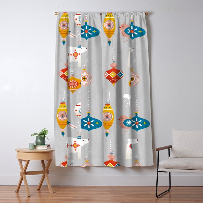 Christmas Vintage Decorations With Bear And Bird Window Curtain
