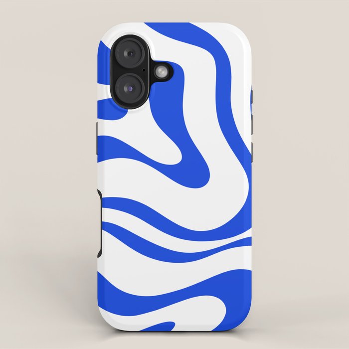 Retro Modern Liquid Swirl Abstract Pattern In Royal Blue And White Iphone Case