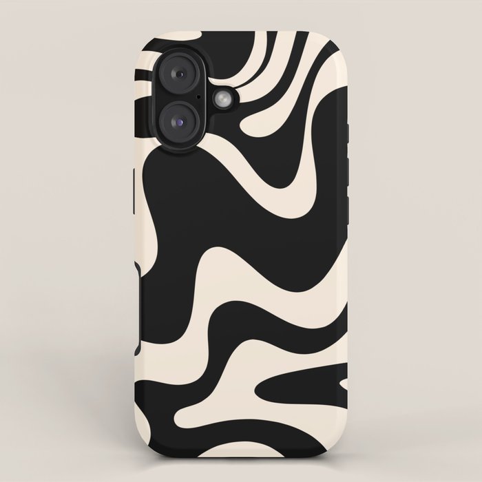 Retro Liquid Swirl Abstract In Black And Almond Cream 2 Iphone Case