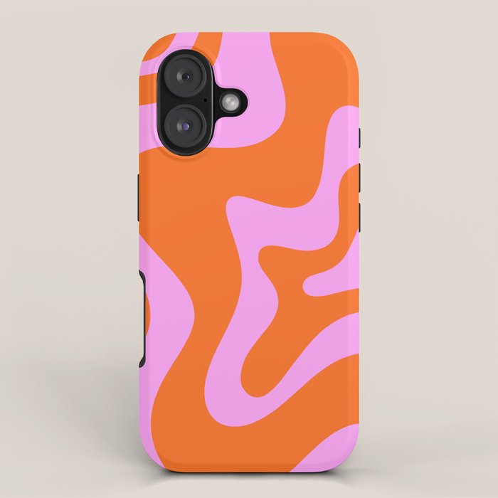 Retro Liquid Swirl Abstract Pattern In Hot Pink And Red-Orange Iphone Case