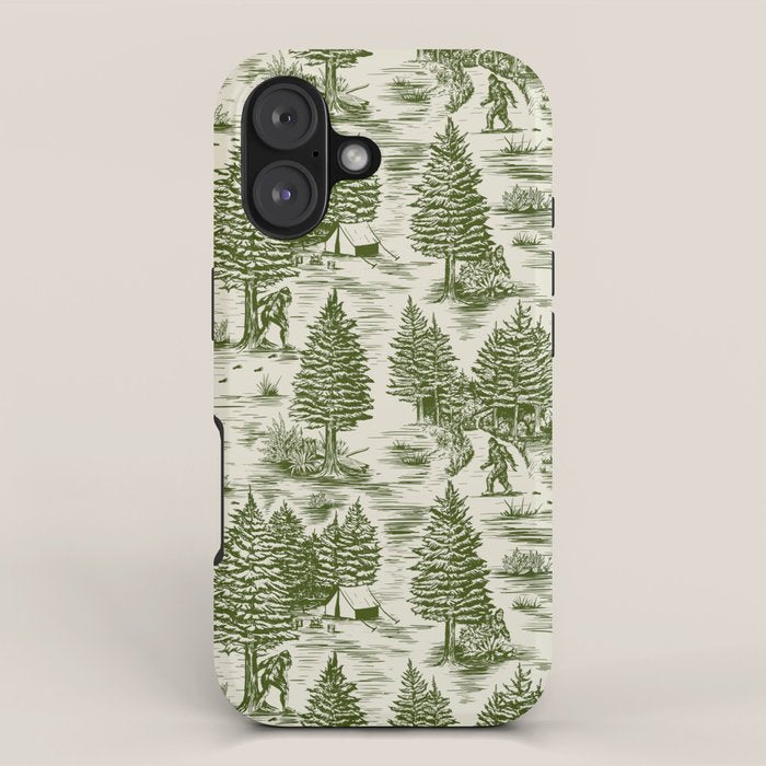 Bigfoot / Sasquatch Toile De Jouy In Forest Green Iphone Case