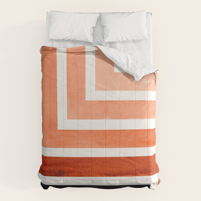 Burnt Sienna Mid Century Modern Watercolor Colorful Ancient Aztec Art Pattern Minimalist Geometric P Comforter