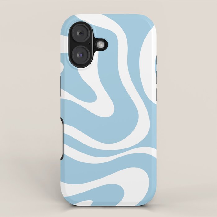 Retro Modern Liquid Swirl Abstract Pattern In Baby Blue And White Iphone Case