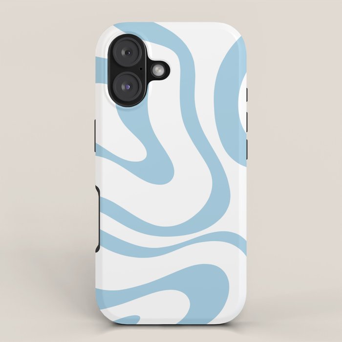 Retro Modern Liquid Swirl Abstract Pattern Square In Light Blue And White Iphone Case