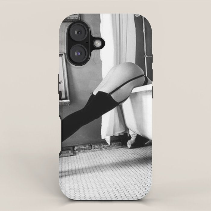 Head Over Heals - Female In Stockings In Vintage Parisian Bathtub Black And White Photography - Photographs Wall Decor Iphone Case