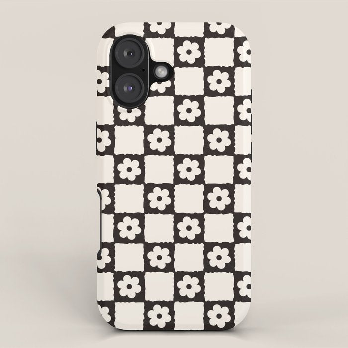 Retro Flower Checker In Black&White Iphone Case