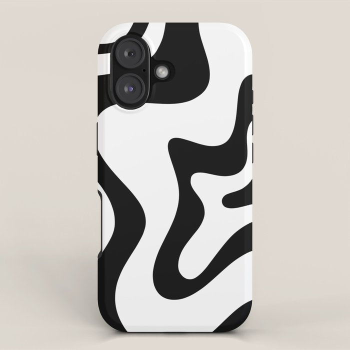Retro Liquid Swirl Abstract Pattern Square Black And White Iphone Case