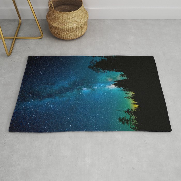 Blue White Milky Way Galaxy At Night Stars At Night Black Trees Silhouette Rug